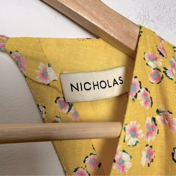 Nicholas Celie Midi Dress Hastings Floral Yellow Linen Dress Cottagecore - Picture 5 of 16